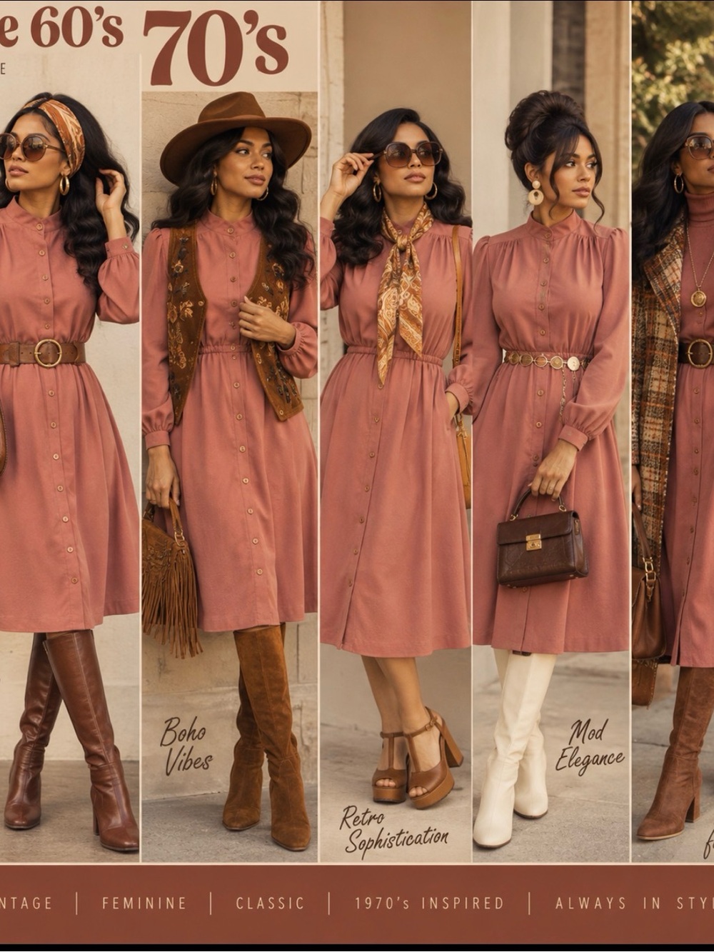 Cottage-core Vintage PEDESTAL Originals Dusty Rose  Button-Front Midi Dress